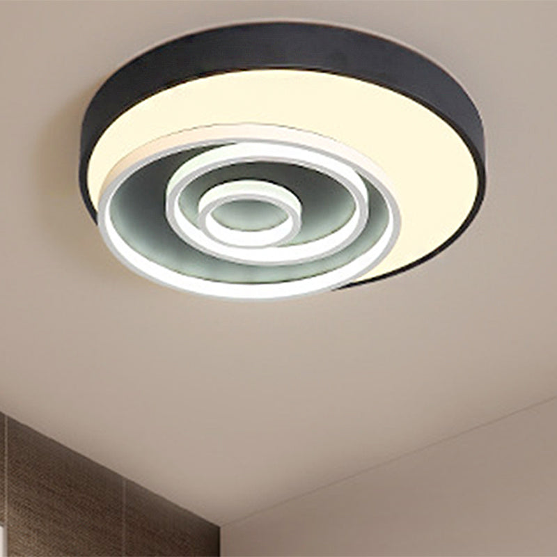 Modern Black LED Flush Mount Bedroom Lamp with Acrylic Circle Shade, 16"/19.5" Wide