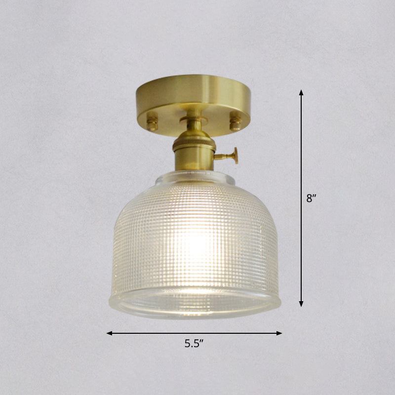 Minimalist Brass 1-Head Ceiling Light with Carved Glass Shade for Corridors