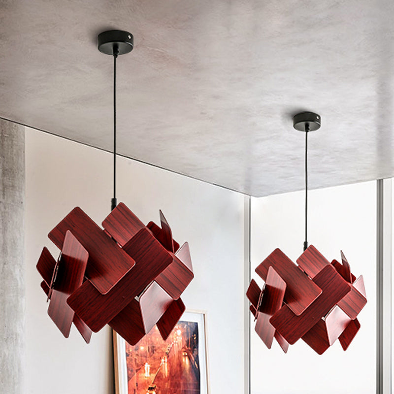 Nordic Style Acrylic Flower Pendant Lamp - Modern 1-Light Hanging Ceiling Light in Red/Blue/Light Wood