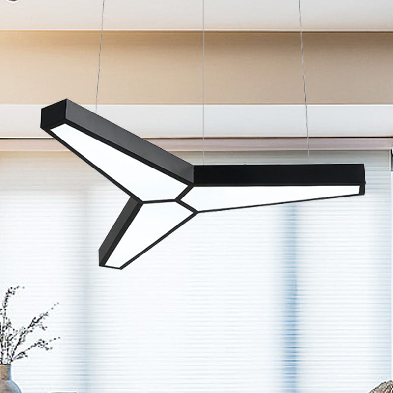 Modern Metal Y Shape Hanging Lamp With 3 Led Lights And White Acrylic Diffuser For Ceiling -