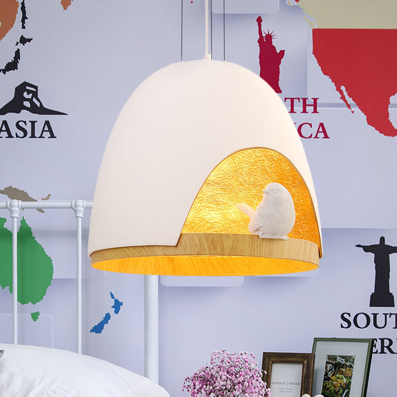 Contemporary Dome Pendant Lighting With Bird And Nest Design - White/Black Resin Hanging Lamp White