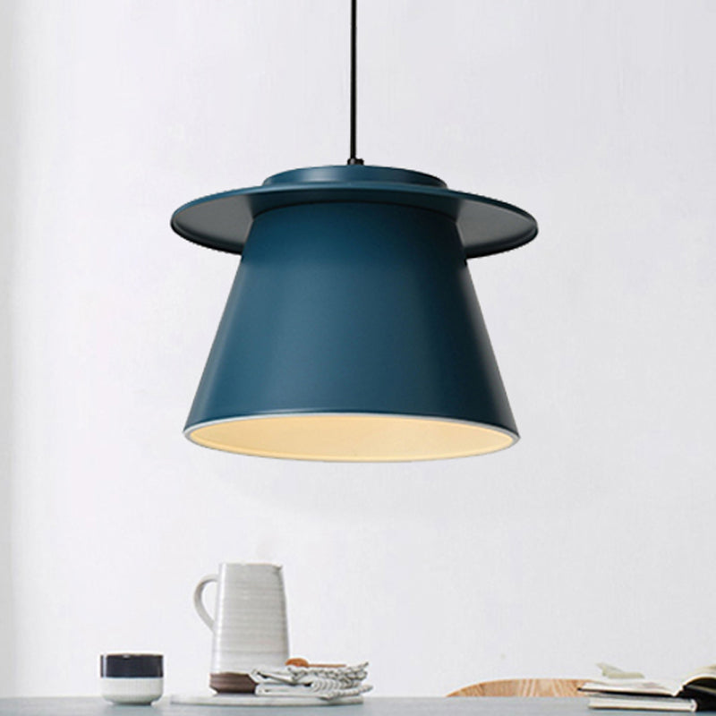 Modernist Metal Pendant Lamp - Barrel Shape, 1-Light, Black/Brown/Blue - Ideal for Restaurants