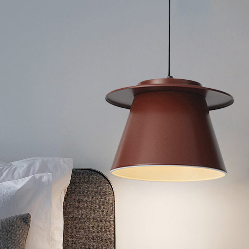 Modernist Metal Pendant Lamp - Barrel Shape, 1-Light, Black/Brown/Blue - Ideal for Restaurants