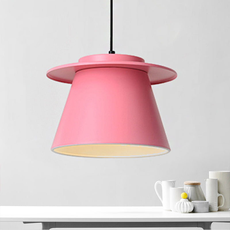 Modernist Metal Pendant Lamp - Barrel Shape, 1-Light, Black/Brown/Blue - Ideal for Restaurants