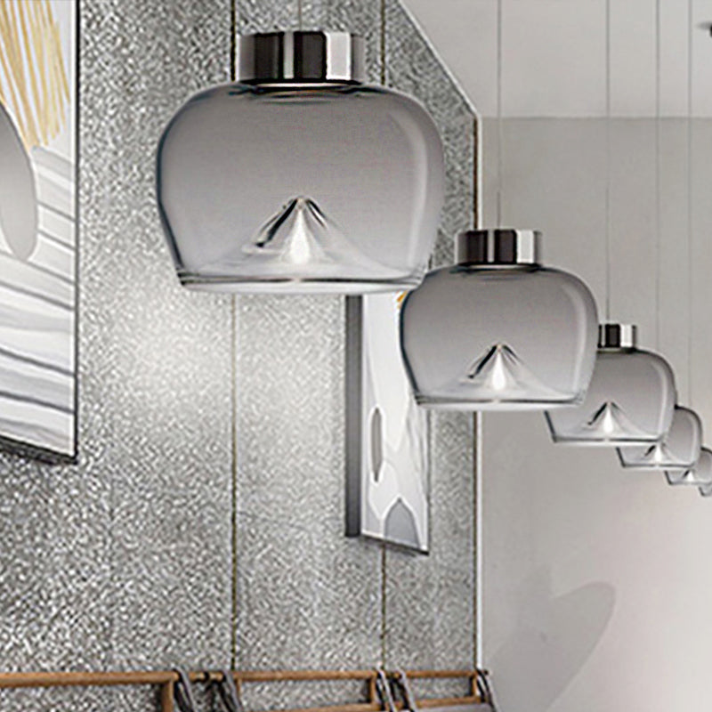 Nordic Style Dome Pendant Lighting: Tan/Clear/Smoky Glass, 1-Light Hanging Ceiling Lamp in Warm Light