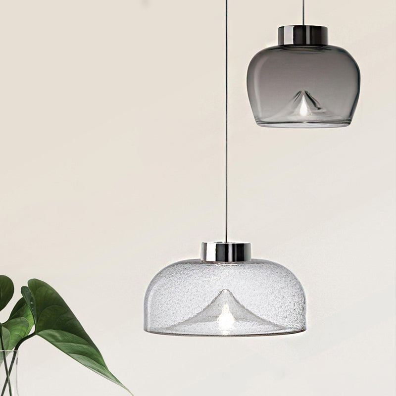 Nordic Style Dome Pendant Lighting With Tan/Clear/Smoky Glass - Warm Light