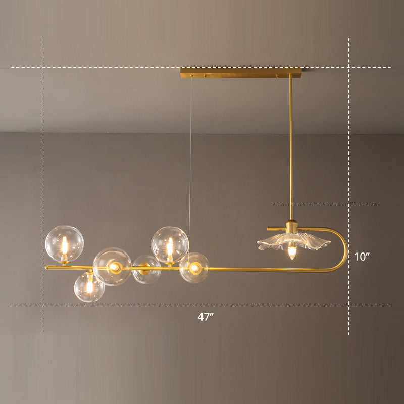 Stylish Brass Finish Postmodern Suspension Lamp With Glass Shade - Creative Island Light Featuring