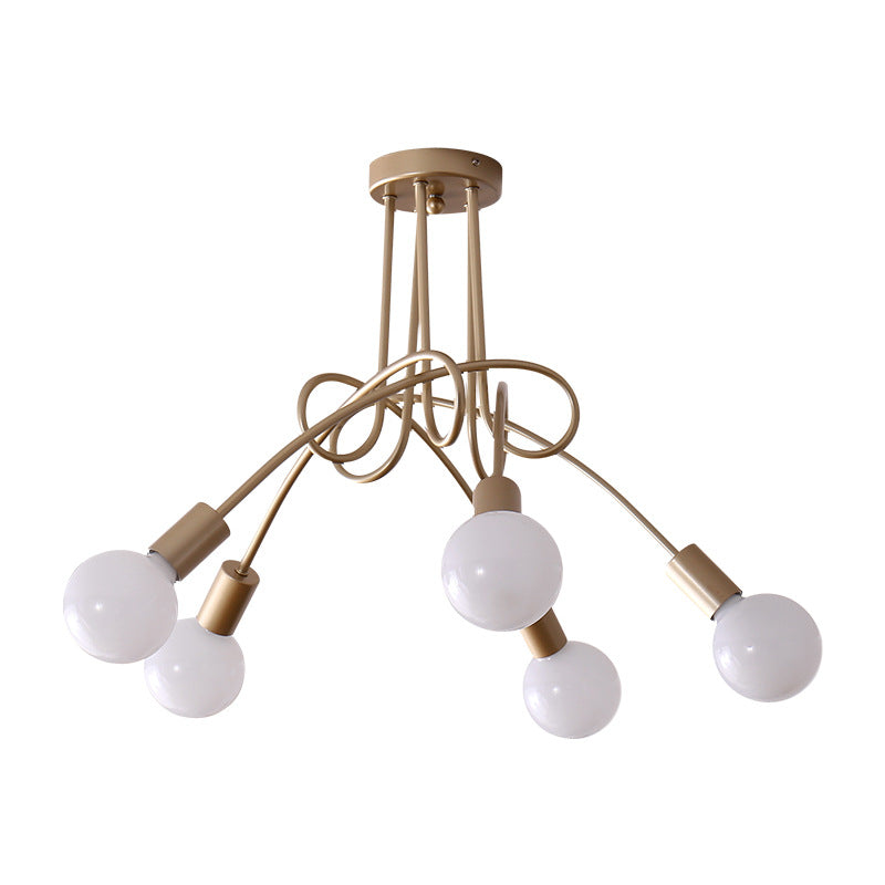 Loft Style Metal Flush Chandelier with Open Bulb Design for Bedroom Ceiling