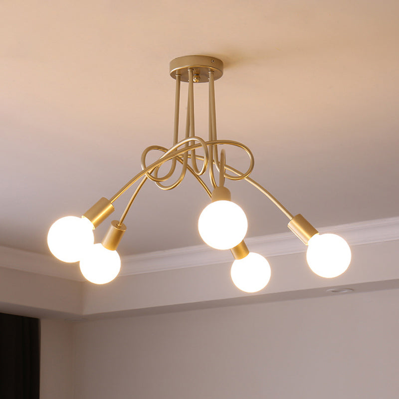 Loft Style Metal Flush Chandelier with Open Bulb Design for Bedroom Ceiling
