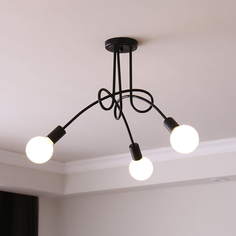 Loft Style Metal Flush Chandelier with Open Bulb Design for Bedroom Ceiling
