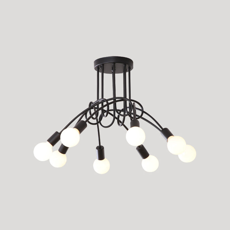 Loft Style Metal Flush Chandelier with Open Bulb Design for Bedroom Ceiling