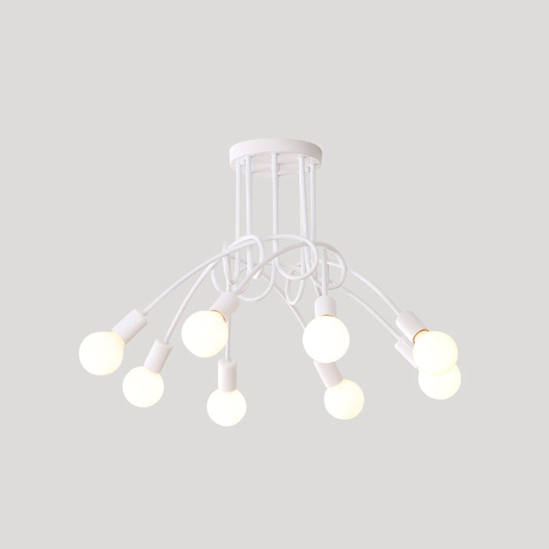 Loft Style Metal Flush Chandelier with Open Bulb Design for Bedroom Ceiling