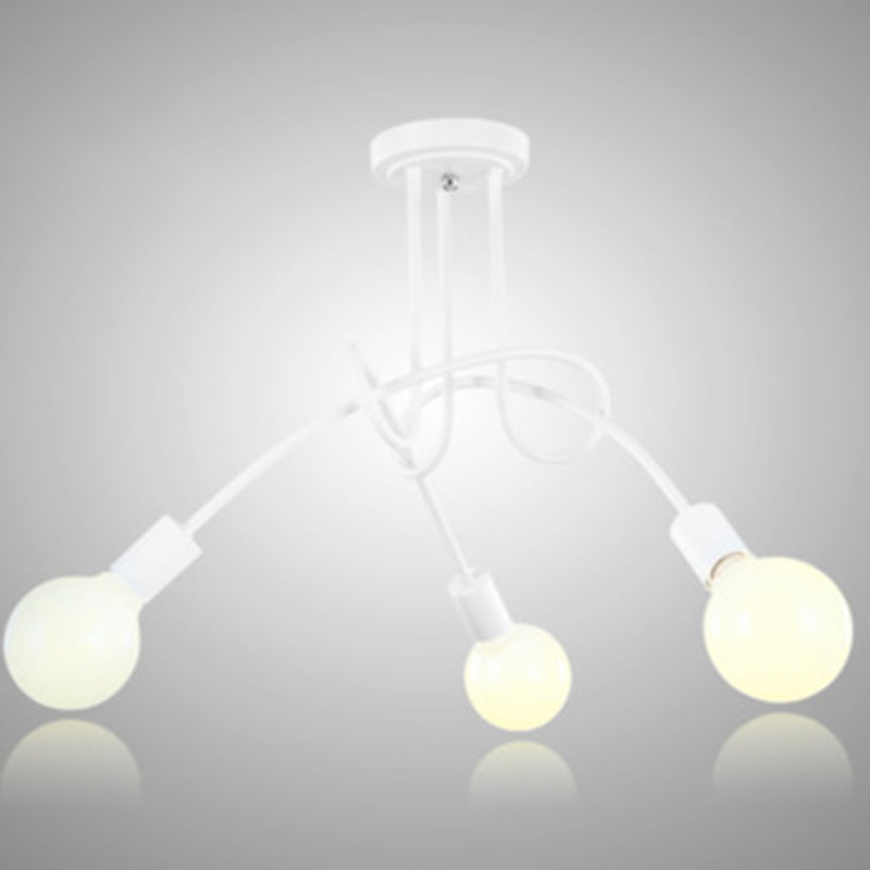 Loft Style Metal Flush Chandelier with Open Bulb Design for Bedroom Ceiling