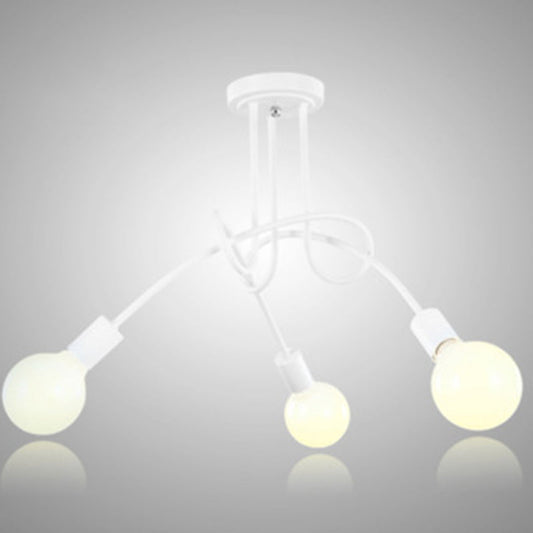 Loft Style Metal Flush Chandelier with Open Bulb Design for Bedroom Ceiling