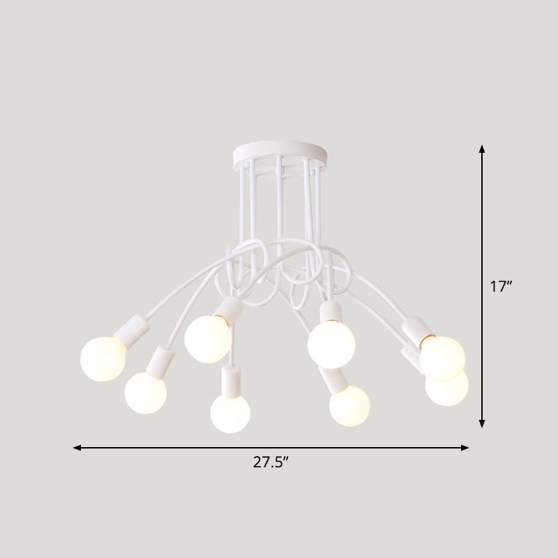Loft Style Metal Flush Chandelier with Open Bulb Design for Bedroom Ceiling