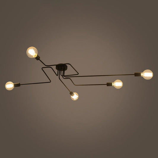 Country Style Ceiling Mounted Lamp: 5-Light Semi Flush Mount in Black, Exposed Bulb Design