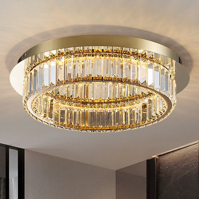 Modern Gold Flushmount Ceiling Light for Bedroom, with Prismatic K9 Crystal and Circle Design