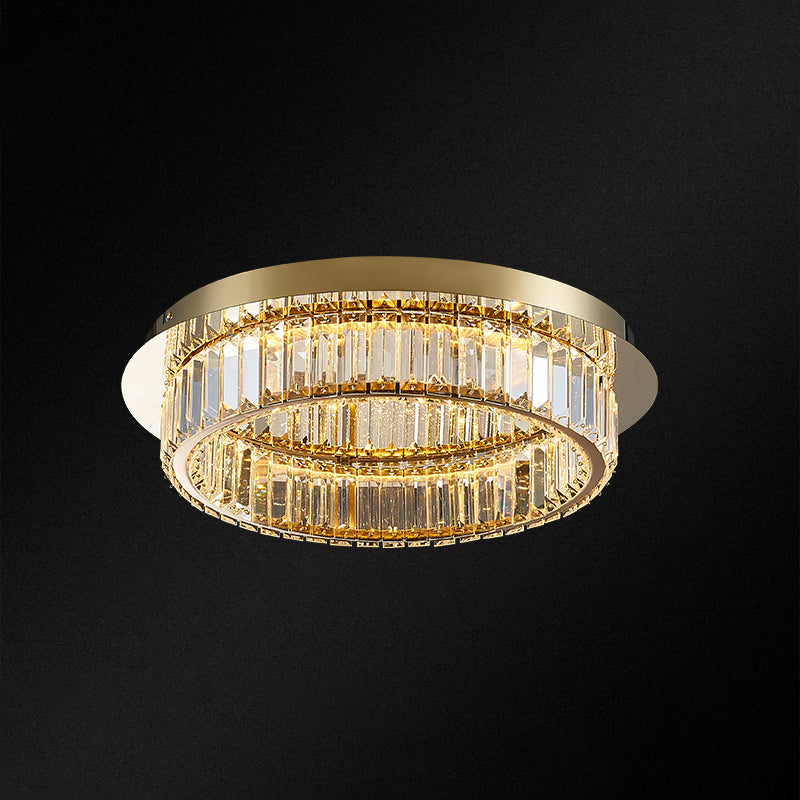 Modern Gold Flushmount Ceiling Light for Bedroom, with Prismatic K9 Crystal and Circle Design