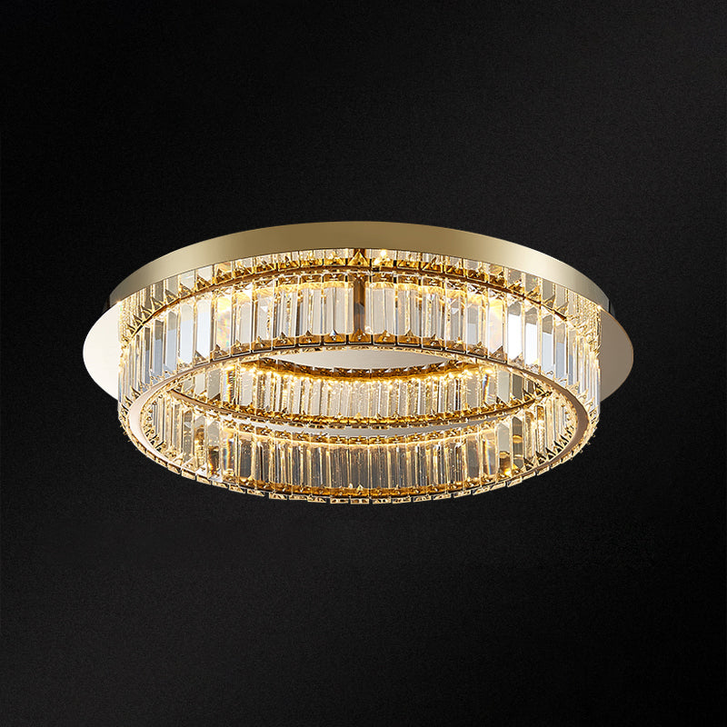 Modern Gold Flushmount Ceiling Light for Bedroom, with Prismatic K9 Crystal and Circle Design