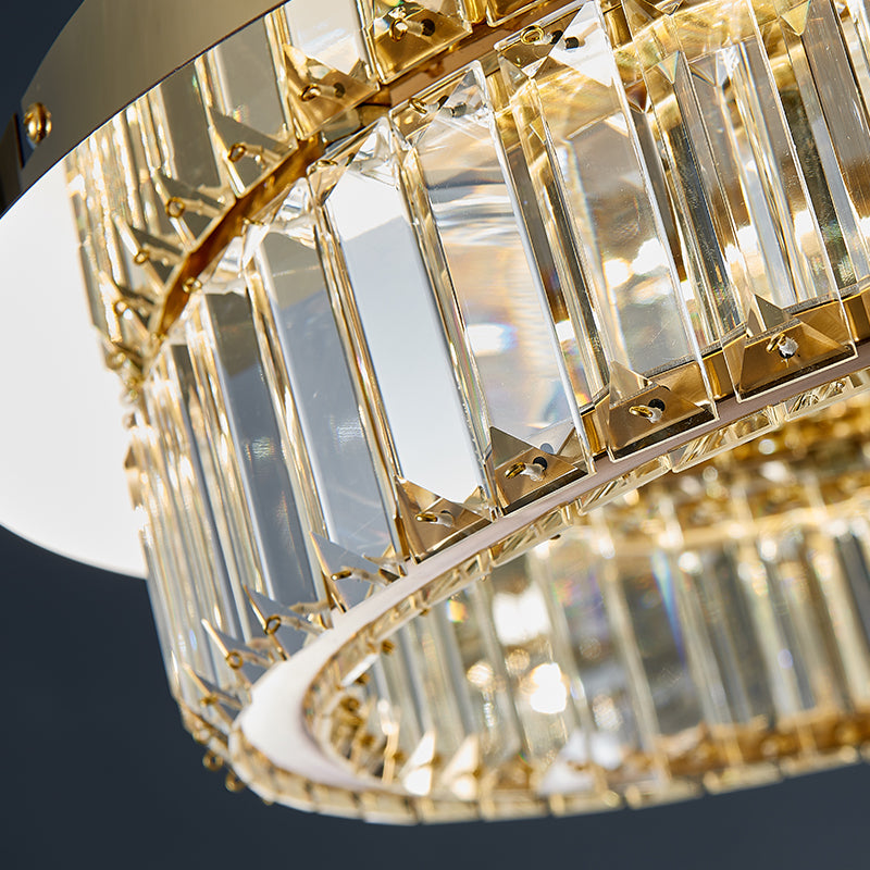 Modern Gold Flushmount Ceiling Light for Bedroom, with Prismatic K9 Crystal and Circle Design