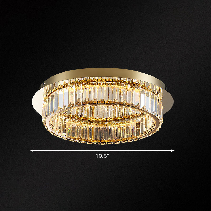 Modern Gold Flushmount Ceiling Light for Bedroom, with Prismatic K9 Crystal and Circle Design