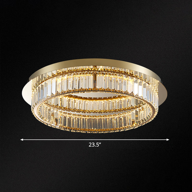 Modern Gold Flushmount Ceiling Light for Bedroom, with Prismatic K9 Crystal and Circle Design