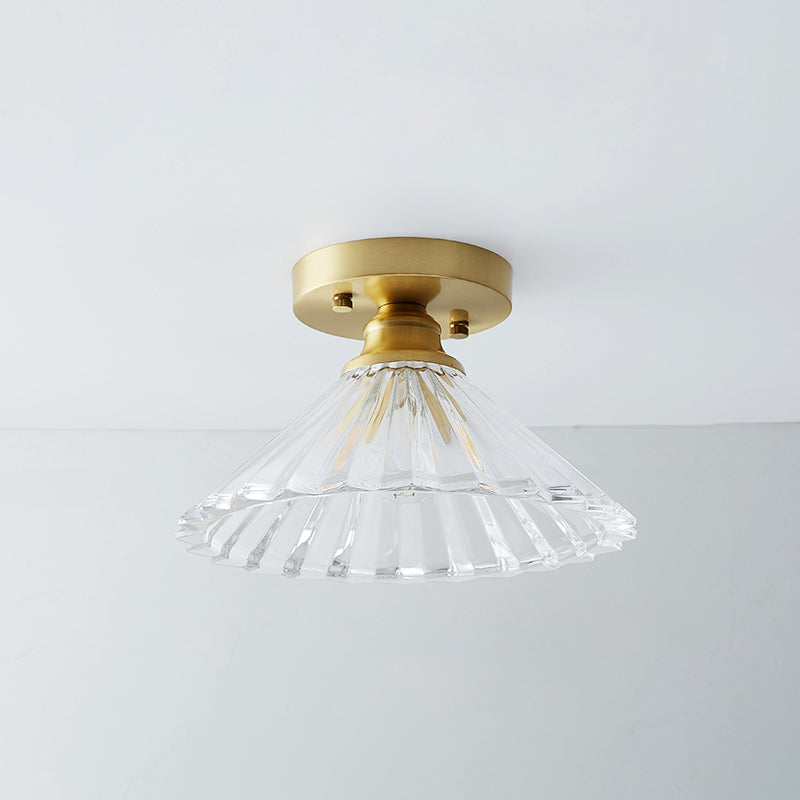 Single Brass Shaded Flushmount Bathroom Ceiling Light in Countryside Style