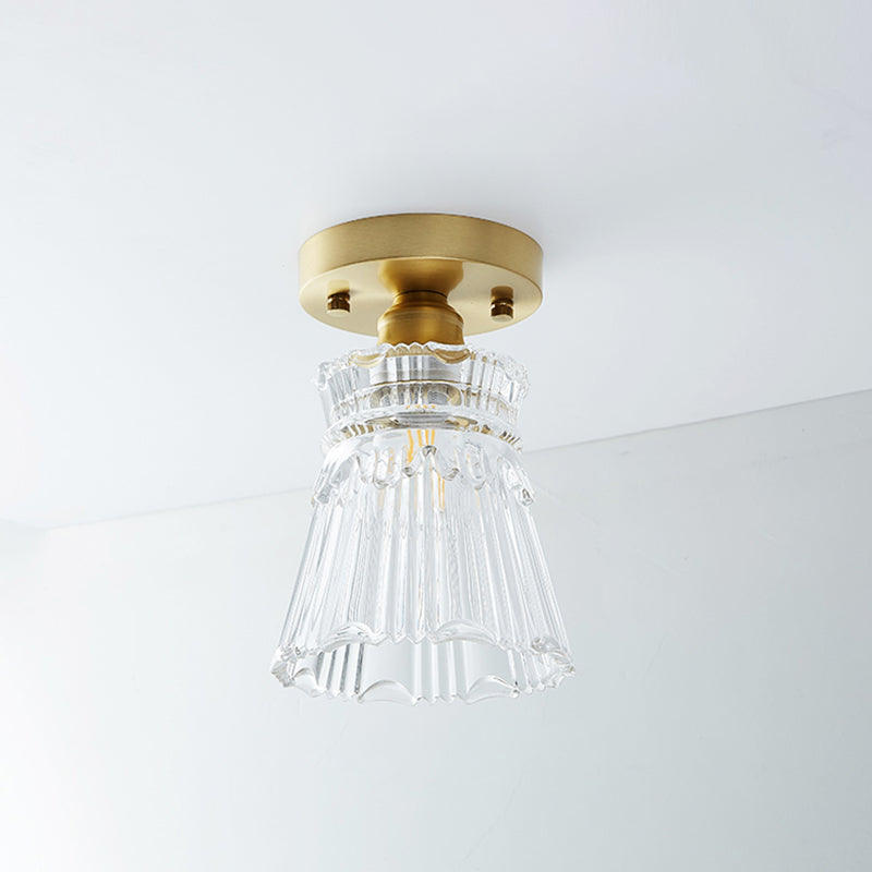 Single Brass Shaded Flushmount Bathroom Ceiling Light in Countryside Style