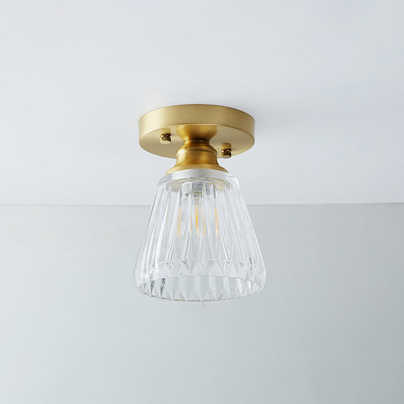 Single Brass Shaded Flushmount Bathroom Ceiling Light in Countryside Style