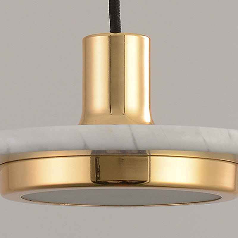 Modern Round Metal Pendant Lighting: 1-Light White/Black/Green Ceiling Lamp with Marble Ring