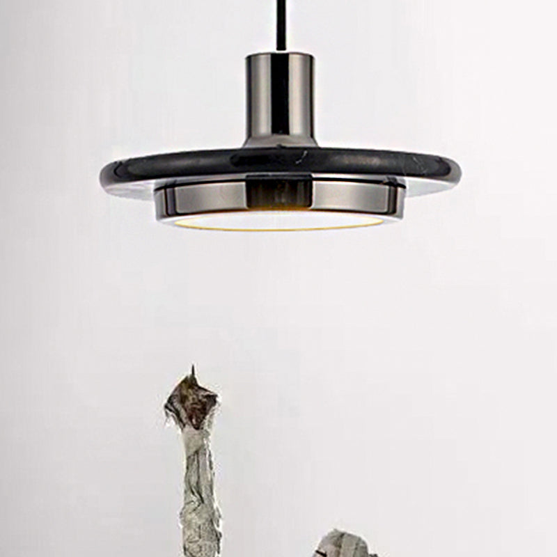 Modern Round Metal Pendant Lighting: 1-Light White/Black/Green Ceiling Lamp with Marble Ring