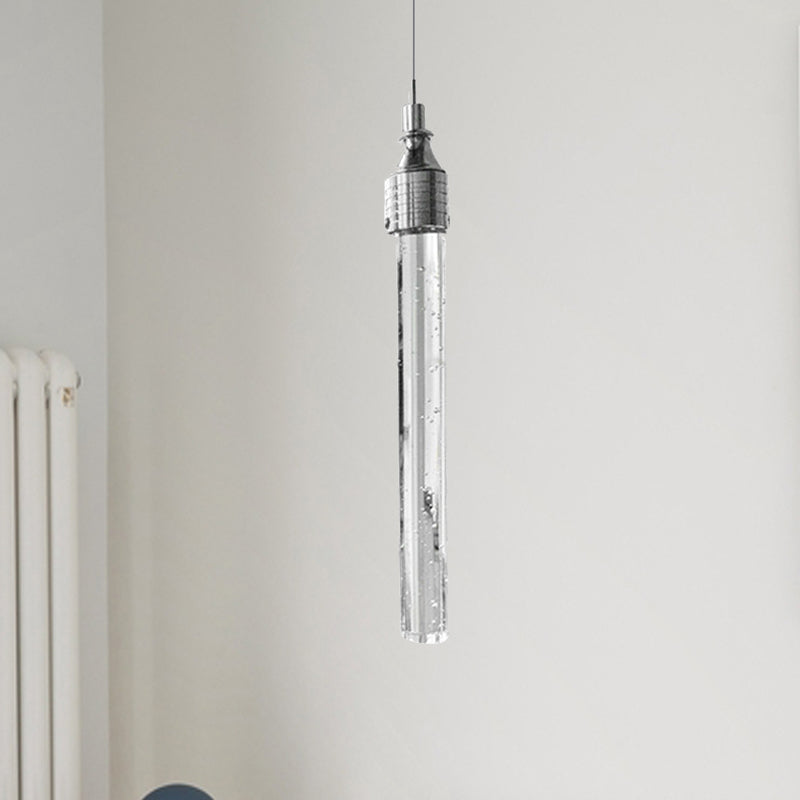 Modern Crystal Hanging Lamp - Tube Shaped 1-Light Pendant In Warm/White Light For Bar Or Living Room