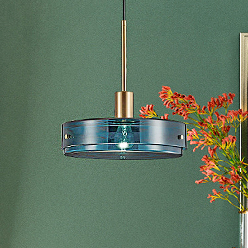 Modernist Green Glass Circular Suspension Pendant Light for Living Room - 1 Light Hanging Lamp (Vertical/Horizontal Type)