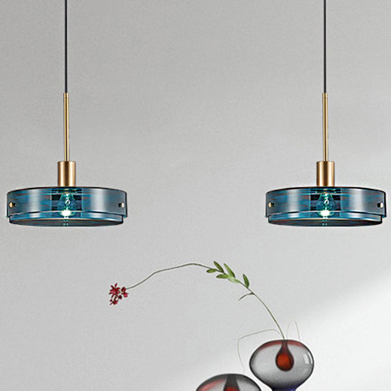 Modernist Green Glass Circular Suspension Pendant Light for Living Room - 1 Light Hanging Lamp (Vertical/Horizontal Type)