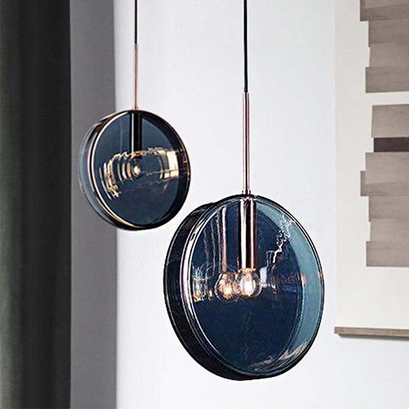 Modernist Green Glass Circular Suspension Pendant Light for Living Room - 1 Light Hanging Lamp (Vertical/Horizontal Type)