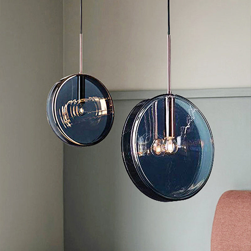Modernist Green Glass Circular Suspension Pendant Light for Living Room - 1 Light Hanging Lamp (Vertical/Horizontal Type)