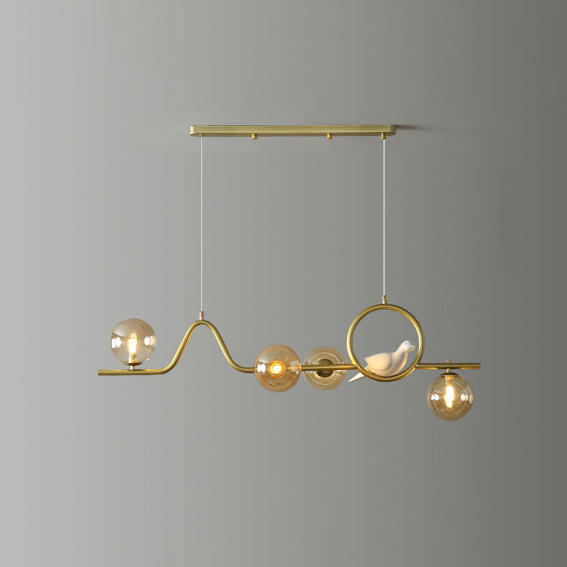 Modern Curve Island Ceiling Light With Glass Ball Shade For Dining Room 4 / Gold Amber