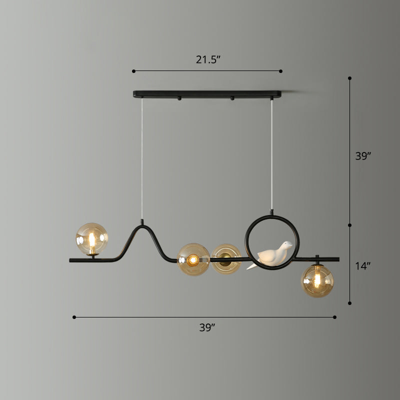 Modern Curve Island Ceiling Light With Glass Ball Shade For Dining Room