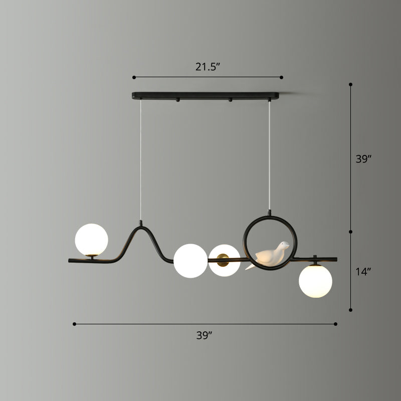 Modern Curve Island Ceiling Light With Glass Ball Shade For Dining Room