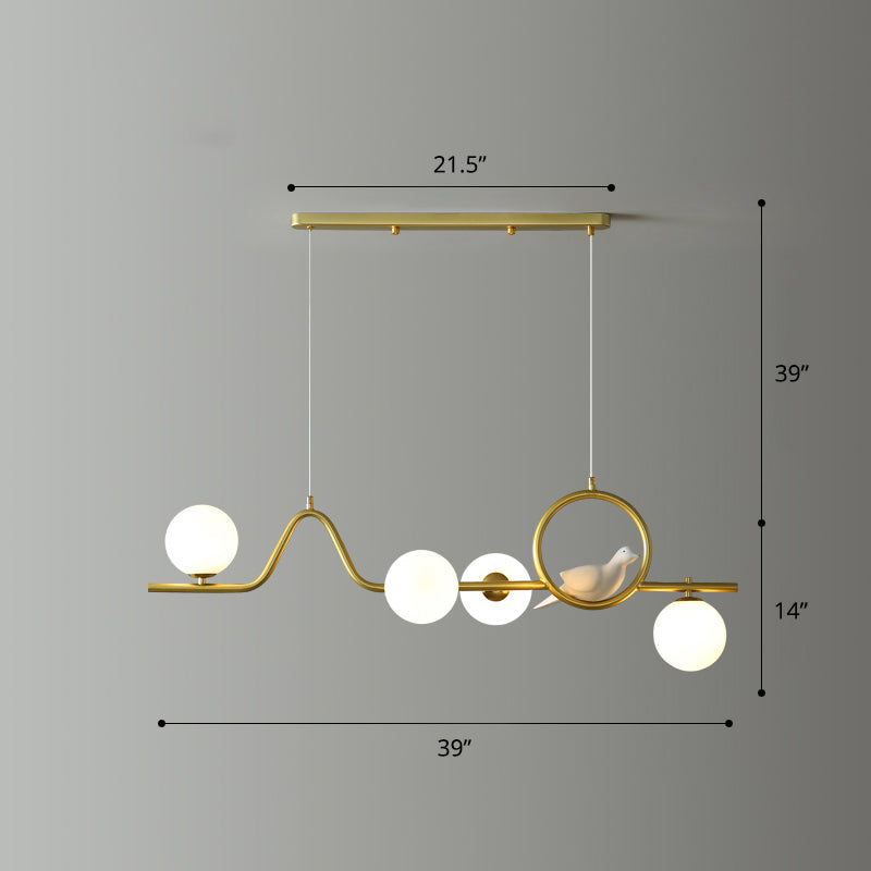 Modern Curve Island Ceiling Light With Glass Ball Shade For Dining Room