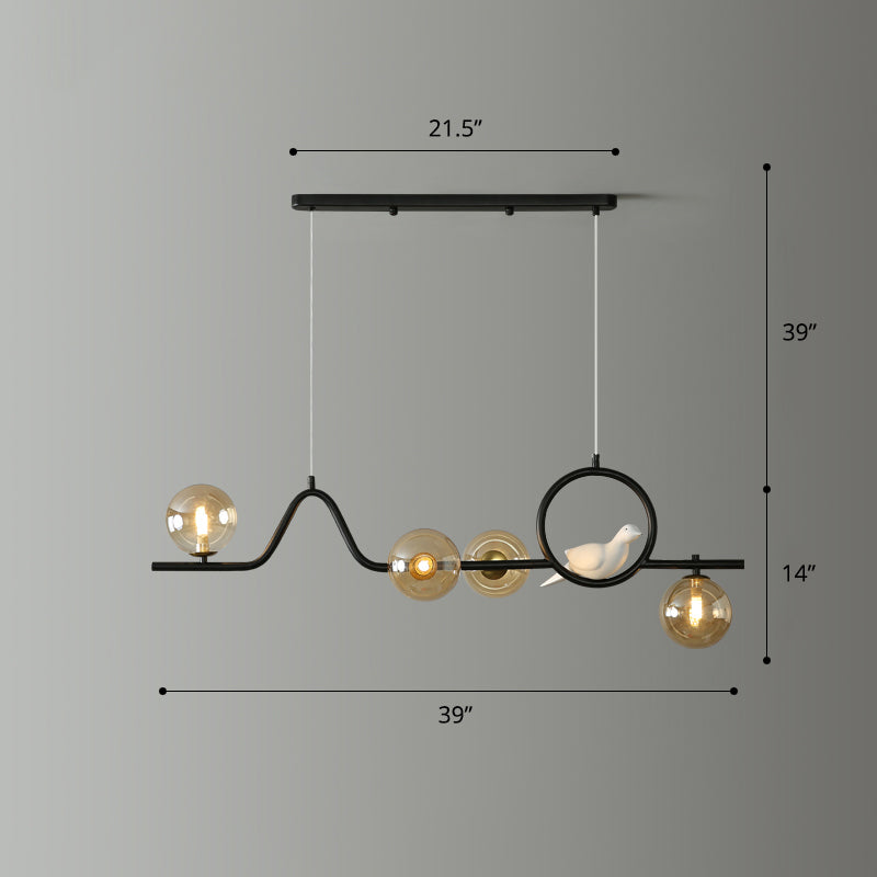 Modern Curve Island Ceiling Light With Glass Ball Shade For Dining Room