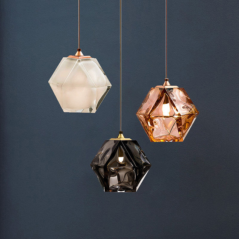 Textured Diamond Suspension Pendant Lamp - White/Amber/Smoke Glass - Modern LED Hanging Light for Dining Room
