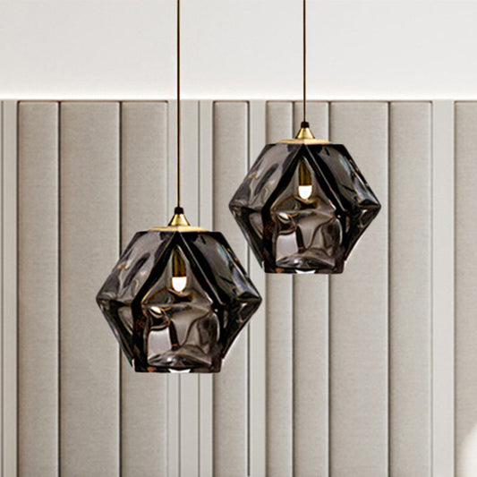 Textured Diamond Suspension Pendant Lamp - White/Amber/Smoke Glass - Modern LED Hanging Light for Dining Room