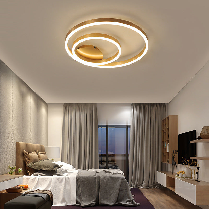 Minimalistic Gold LED Ceiling Mount Light for Bedroom - Aluminum Fixture