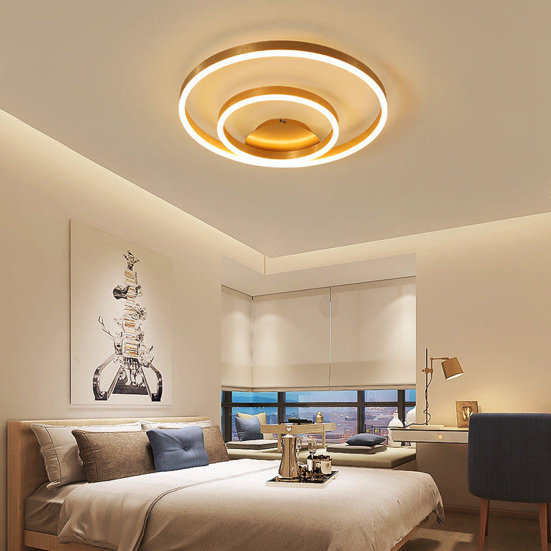 Minimalistic Gold LED Ceiling Mount Light for Bedroom - Aluminum Fixture