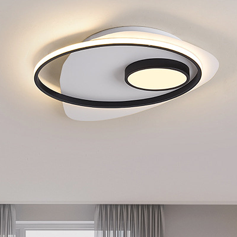 Modernist LED Acrylic Oval Flush Mount Light - Black/White Ceiling Lamp Fixture, 18"/21.5"/27" Wide, White/Warm Light