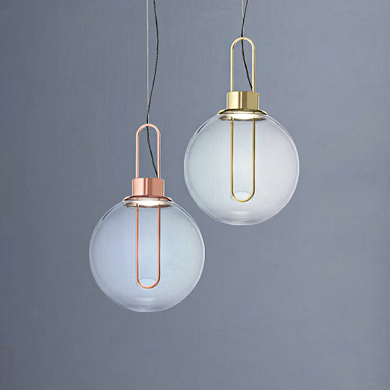 Plafonnier suspendu en forme de sphère en verre transparent moderniste avec 1 lumière en or/chrome/or rose et éclairage blanc