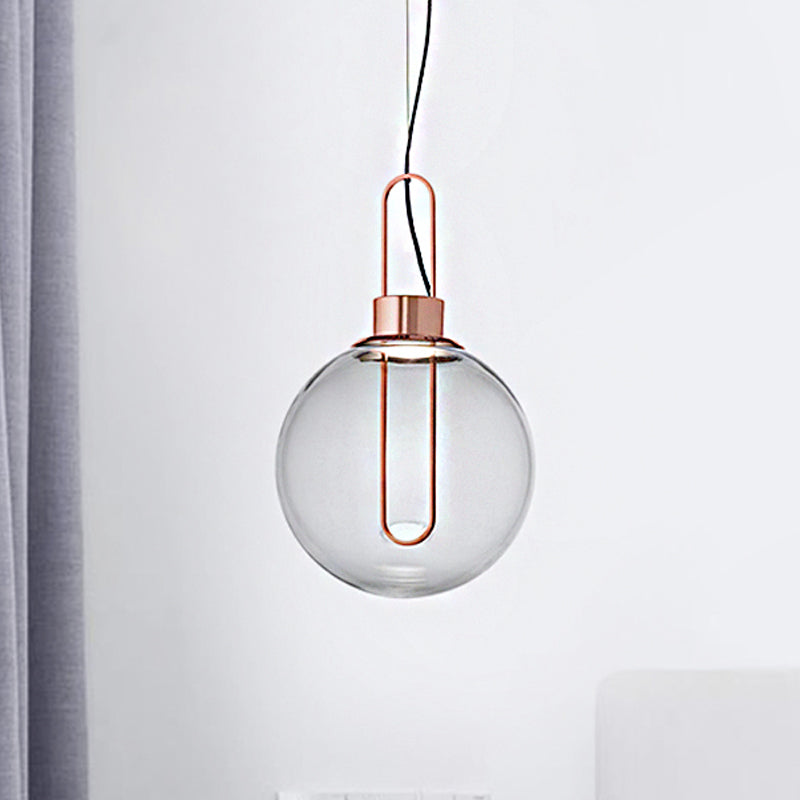 Plafonnier suspendu en forme de sphère en verre transparent moderniste avec 1 lumière en or/chrome/or rose et éclairage blanc