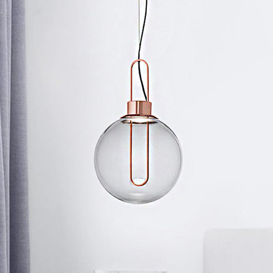 Modernist Clear Glass Sphere Pendant Ceiling Light with 1 Light in Gold/Chrome/Rose Gold and White Illumination