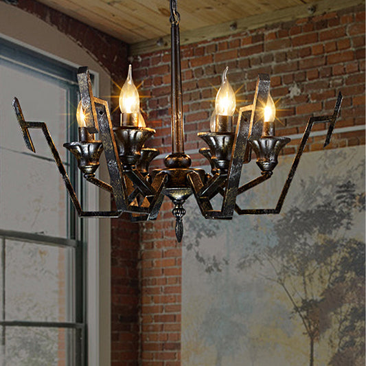 Rustic Metal Candelabra Pendant Lamp: Black 6-Light Chandelier For Bedroom